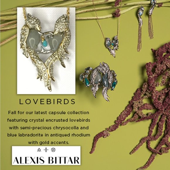𝐀𝐋𝐄𝐗𝐈𝐒 𝐁𝐈𝐓𝐓𝐀𝐑 Labradorite & Crystal Love Birds Pendant Necklace - Picture 1 of 11